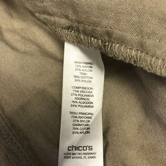 Chicos Jacket Womens Medium Tan Waterfall Open Front Roll Tab Sleeve Lace Panels - Picture 6 of 10